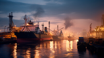 Fototapeta premium Russian ships with oil and minerals are unloaded in a European port. Concept of sanctions. Generative AI