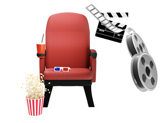 Fototapeta premium poltrona rossa cinema su sfondo trasparente - illustrazione 3d