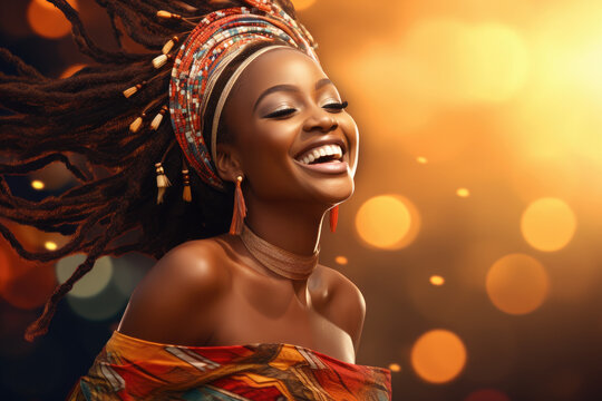 Beautiful Happy Smiling African Woman Dancing With Flying Braids