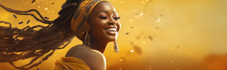 Beautiful happy smiling african woman dancing with flying braids