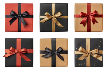 Black, red and beige gift boxes isolated on a transparent background. Black Friday. Generative AI	
