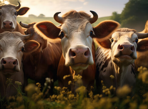 A group of cows in a meadow