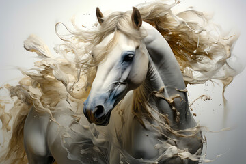 close-up artwork of a white horse on a white isolated background