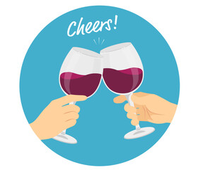 ワインで乾杯ワンポイント素材_ベクターイラスト