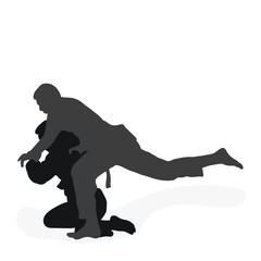 Image silhouette judoka. Judo, martial art, sportsmanship, wrestling, duel, grappling, combating, fighting, struggle