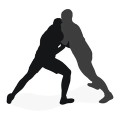 Image of a silhouette of a wrestler athlete in a fighting pose. Greco Roman wrestling, combating, duel, fight, martial art, sportsmanship