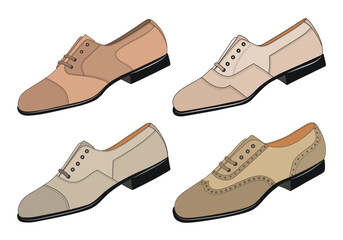 Set vector image of a silhouette of a pair of mens shoes. Low shoes