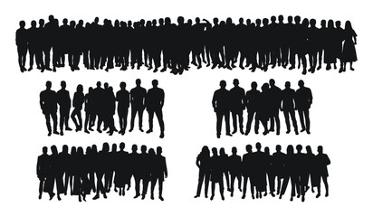 Image of crowd silhouette, group of people. Workers, audience, crowded, corporate, working, teamwork