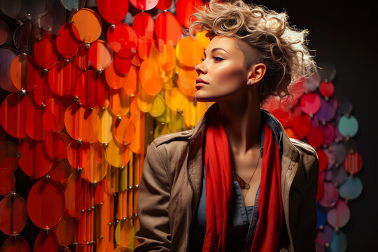 portrait of a woman in a fasion dress with colorful background