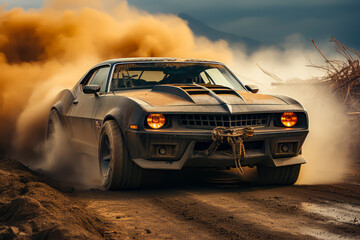 Obraz na płótnie Canvas a muscle car design on a muddy, dirty, dirty road