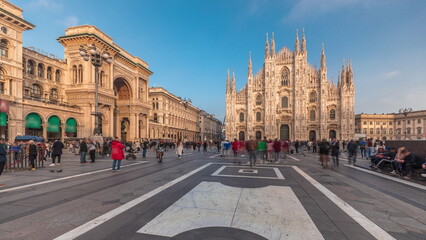 Panorama showing Vittorio Emanuele gallery and Milan Cathedral timelapse.