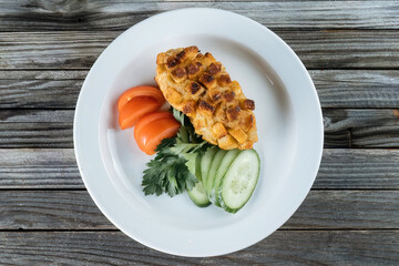 Cotelettes de poulet Pojarski - Chopped chicken cutlets.traditional Russian recipe. Top view