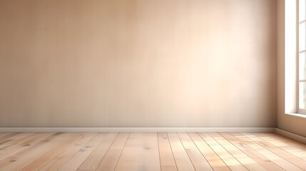 Beige Serenity: Interior Background with Glare on Empty Wall and Wooden Floor, Product Presentation, Background