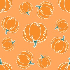 Autumn harvest vegetable seamless pumpkins pattern for wrapping paper and fabrics and linens and kids clothes