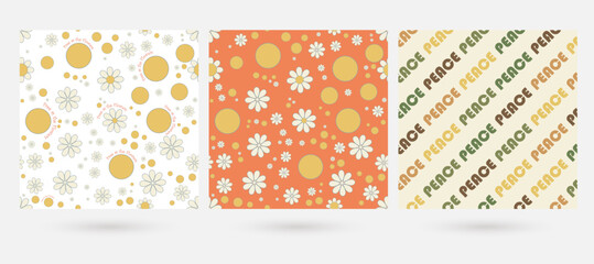 Groovy hippie 70s posters. Funny cartoon flower, rainbow, love, daisy etc. Vector cards in trendy retro psychedelic cartoon style. Vector backgrounds. Stay groovy. Good vibes.