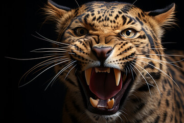 Portrait of leopard roaring. Digital painting created with Generative Ai technology