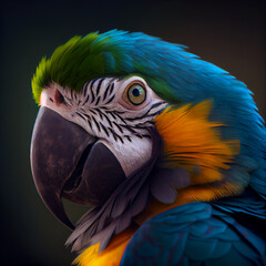 Fototapeta premium Portrait of macaw parrot. Digital painting created with Generative Ai technology