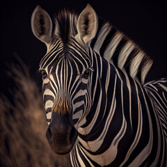 Fototapeta na wymiar Portrait of zebra. Digital painting created with Generative Ai technology