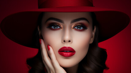 Beautiful woman with luxury lips makeup, AI Generative.