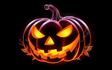 halloween glow with scary pumpkin on black background Generative AI