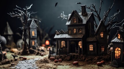 Fototapeta na wymiar Spooky Haunted House Decorationsed Halloween style 