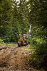 heavy forestry machine in the forest