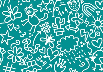 Naklejka premium School blackboard doodle seamless scribble chalk pattern for fabrics and textiles and wrapping paper and kids clothes
