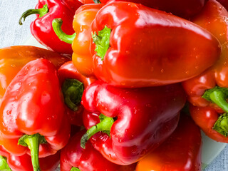 Background of fresh juicy ripe bell pepper. Healthy food concept. Close-up.