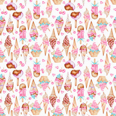 watercolor Ice cream party seamless pattern digital pappers 