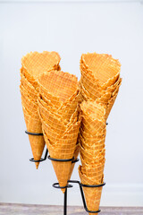 Fresh baked empty cones for ice cream