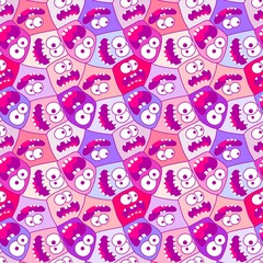 Cartoon kids seamless monster with face pattern for wrapping paper and kids clothes print and Halloween packaging