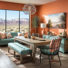 A graceful desert style dining room with a touch 
