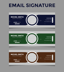 Vector email signature collection in 3 colors or personal social media cover template.