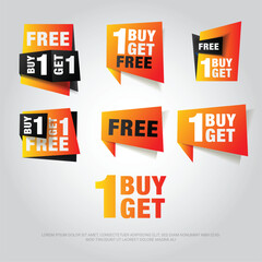 Buy one get one free. Set of super sale banners, sticker. special offer. 