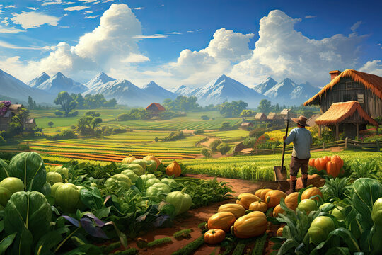 Farmer harvesting fresh vegetables on a farm