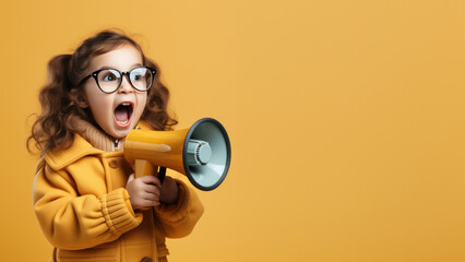 Naklejka premium A Person Shouts Loudly into a Megaphone Bullhorn Announcing a Thing Background Cover Magazine Digital Art Sale Generative Ai Journal 