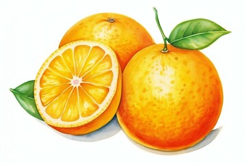 Watercolor clipart of fresh, juicy orange lemons, brightly colored in orange, against a white background.