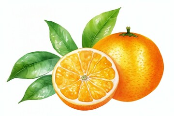 A set of watercolor clipart displaying succulent orange lemon slices, colored in orange and set against a white background.