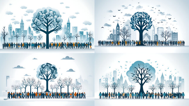 Icon Set Menschen versammeln sich f&uuml;r den Klimaschutz