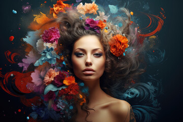 Fototapeta premium Portrait of a woman on abstract background