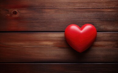 Fototapeta premium Red heart illustration, wooden background, love and valentines concept. Generative AI