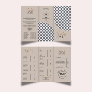 Minimalist Trifold Brochure Template, Editable Beauty Salon Price List, Printable Spa Pamphlet Price List, Simple And Minimalist Promotion Layout