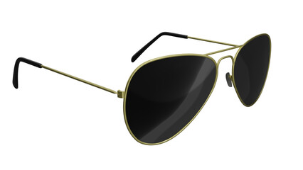 Black aviator sunglasses in golden frame isolated on white and transparent background. Glasses concept. 3D render © Artem
