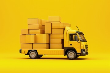 Naklejka premium Digital illustration of yellow delivery truck with boxes, logistics and deliveries concept. Generative AI