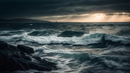 Obraz premium Dramatic sea. Created with Generative AI technology.