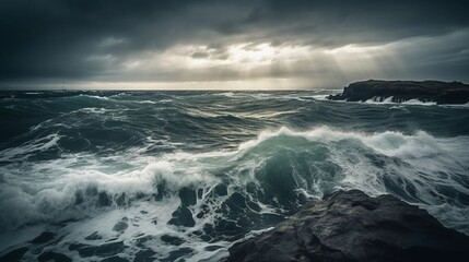 Obraz premium Dramatic sea. Created with Generative AI technology.