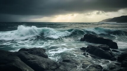 Fototapeta premium Dramatic sea. Created with Generative AI technology.