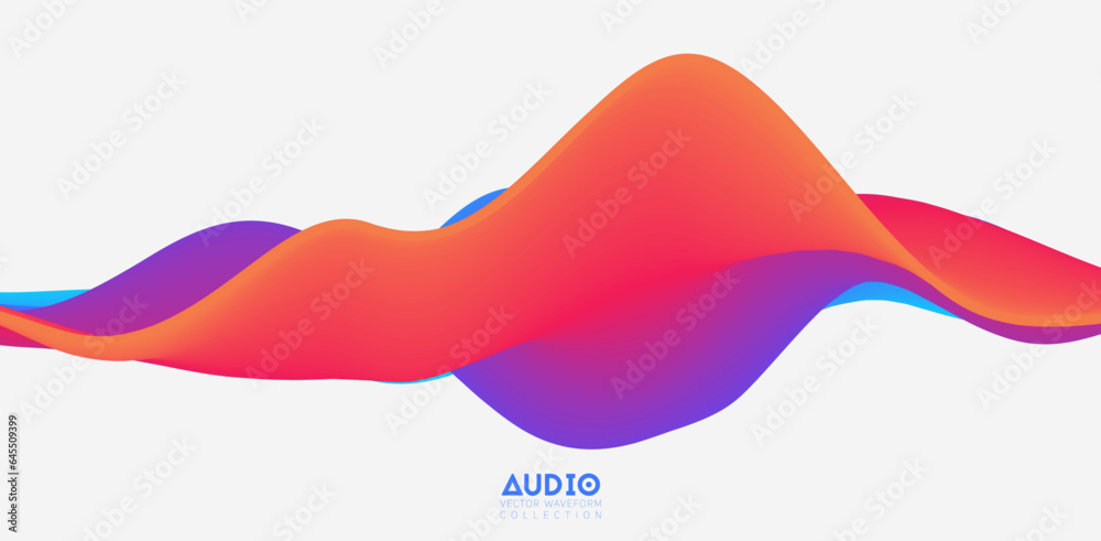 Poster sound wave visualiztion. 3d colorful solid waveform. voice sample pattern.