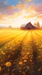 Beautiful farm field oil painting,  Generative AI illustrations