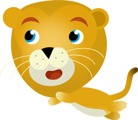 cartoon scene with happy cat lion lioness on white background - safari illustration for children